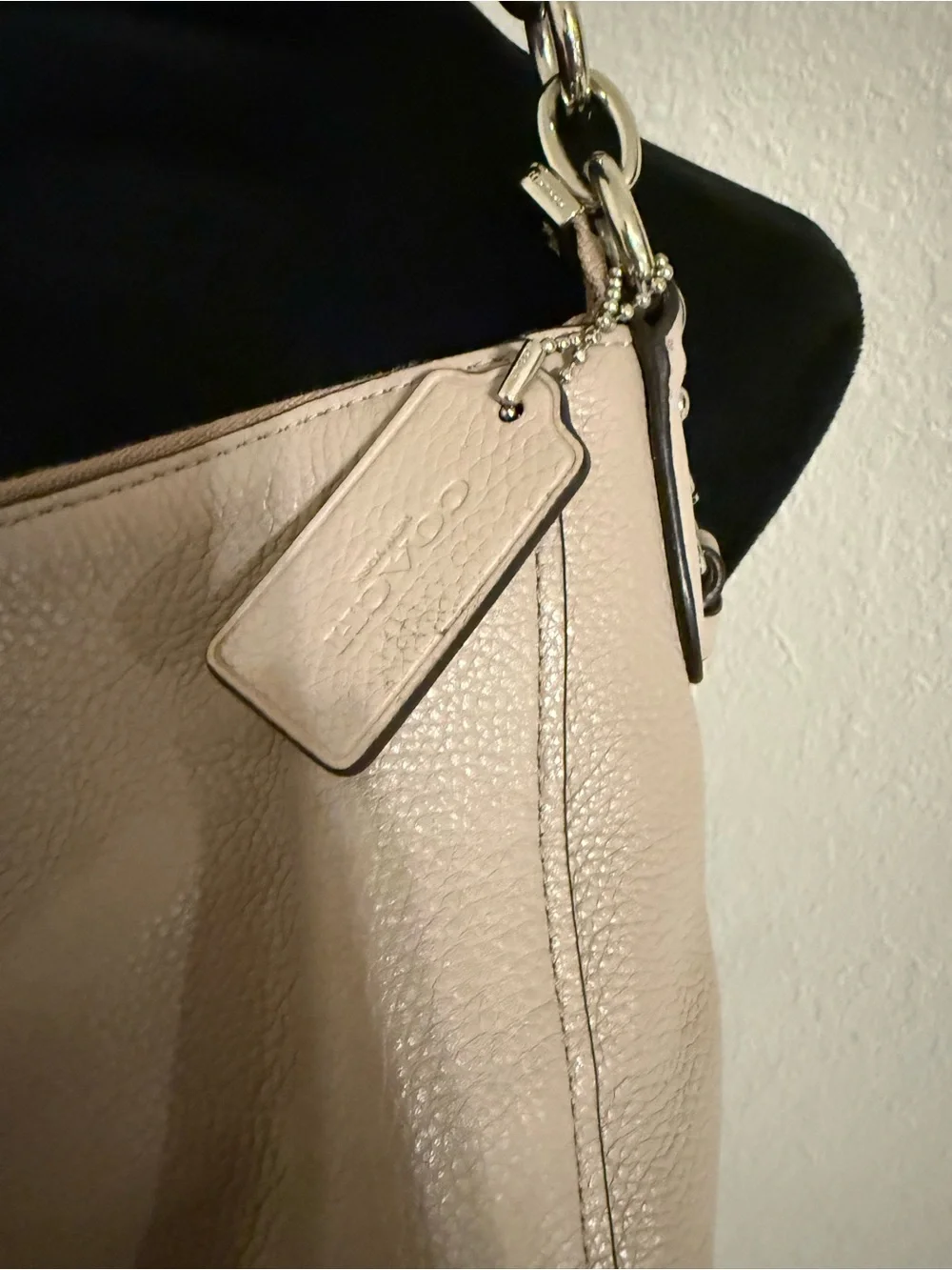 Coach Pebbled Leather Shoulder Bag in Light Taupe - Elle Hobo Bag